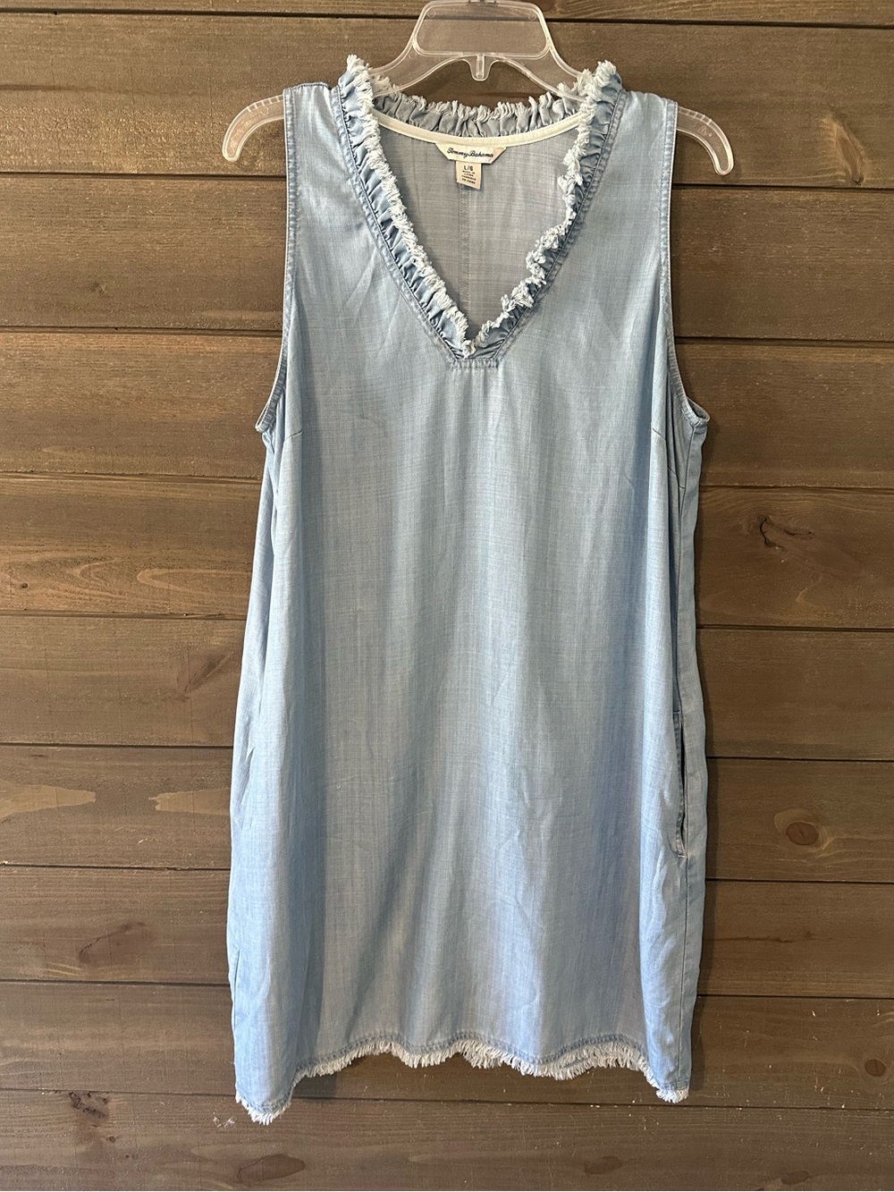 TOMMY BAHAMA Sleeveless Light Blue V-Neck Chambray Dress